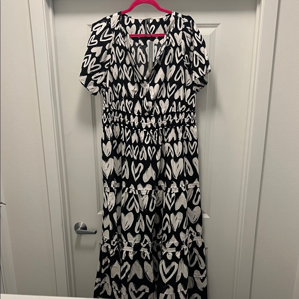 Anthropologie Black and White Heart Print Maxi Dress